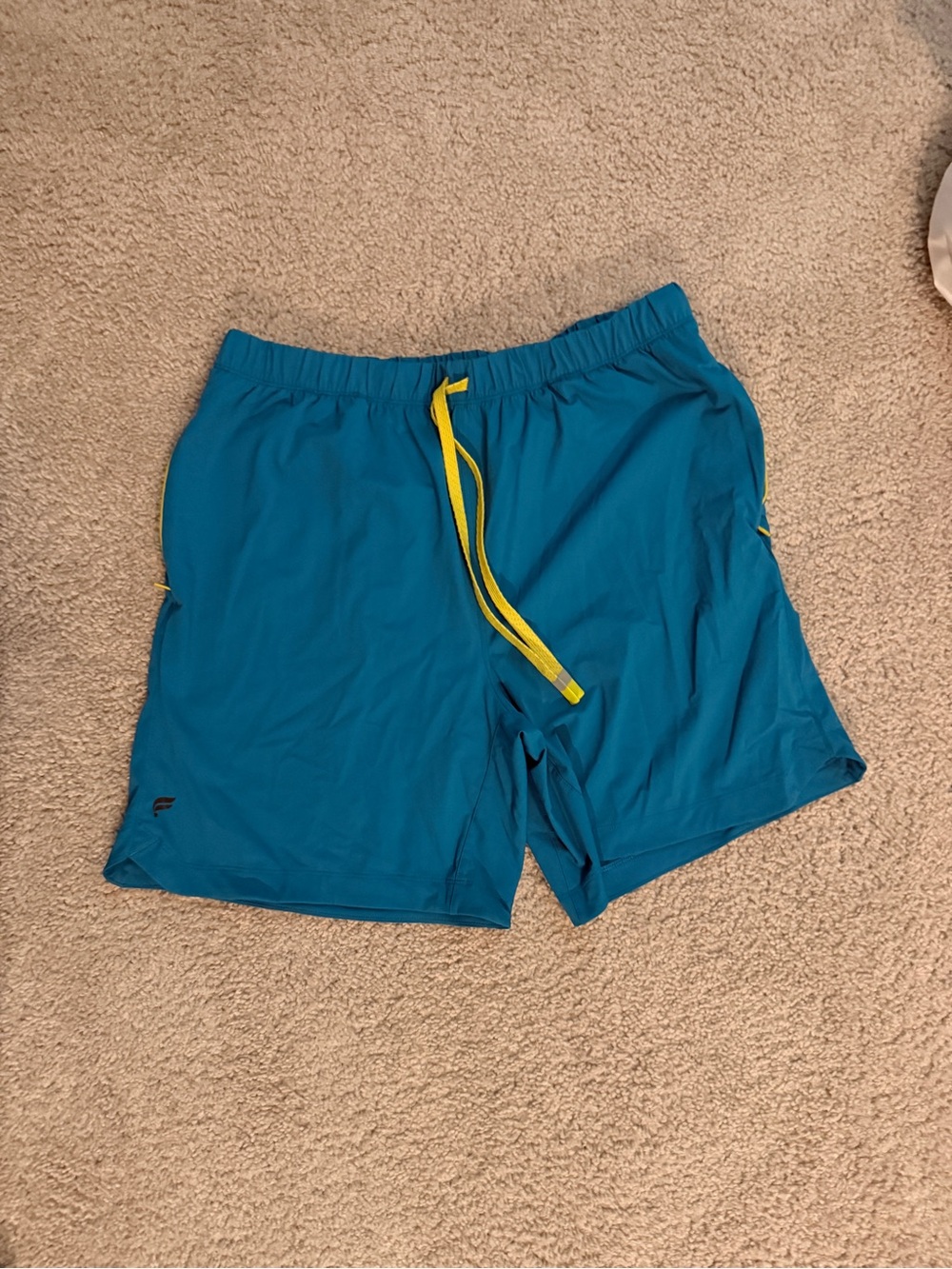Fabletics Teal Athletic Shorts with Yellow Drawcord